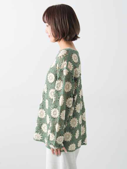 モチーフ編みニットプルオーバー（オフホワイト/ブラック/ミント/キナリ）｜Samansa Mos2（サマンサ モスモス）通販