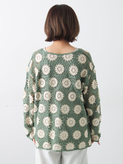 モチーフ編みニットプルオーバー（オフホワイト/ブラック/ミント/キナリ）｜Samansa Mos2（サマンサ モスモス）通販