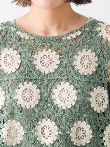 モチーフ編みニットプルオーバー（オフホワイト/ブラック/ミント/キナリ）｜Samansa Mos2（サマンサ モスモス）通販