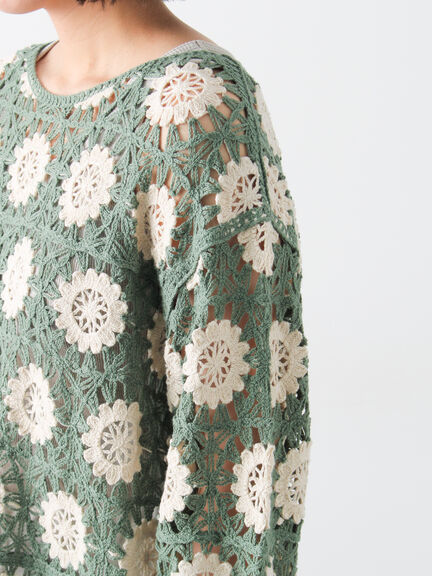 モチーフ編みニットプルオーバー（オフホワイト/ブラック/ミント/キナリ）｜Samansa Mos2（サマンサ モスモス）通販