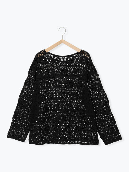 モチーフ編みニットプルオーバー（オフホワイト/ブラック/ミント/キナリ）｜Samansa Mos2（サマンサ モスモス）通販