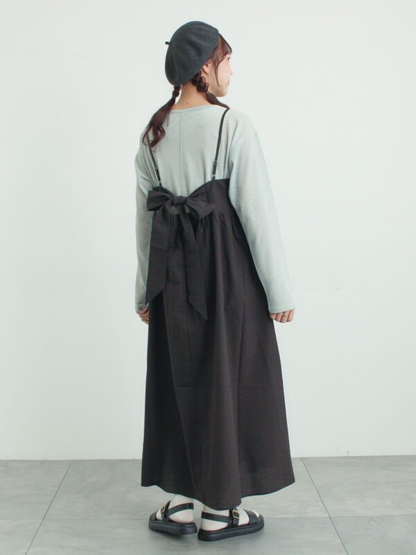 【専用】yoriバックリボン　キャミワンピース ブラック 新品タグ付き セール】 バックリボンキャミワンピース（ブラック/ブラウン/サックス
