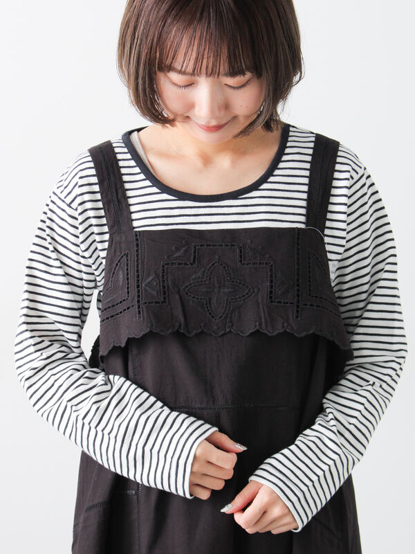 セール】 カットワーク刺繍キャミチュニック（オフホワイト/ブラック