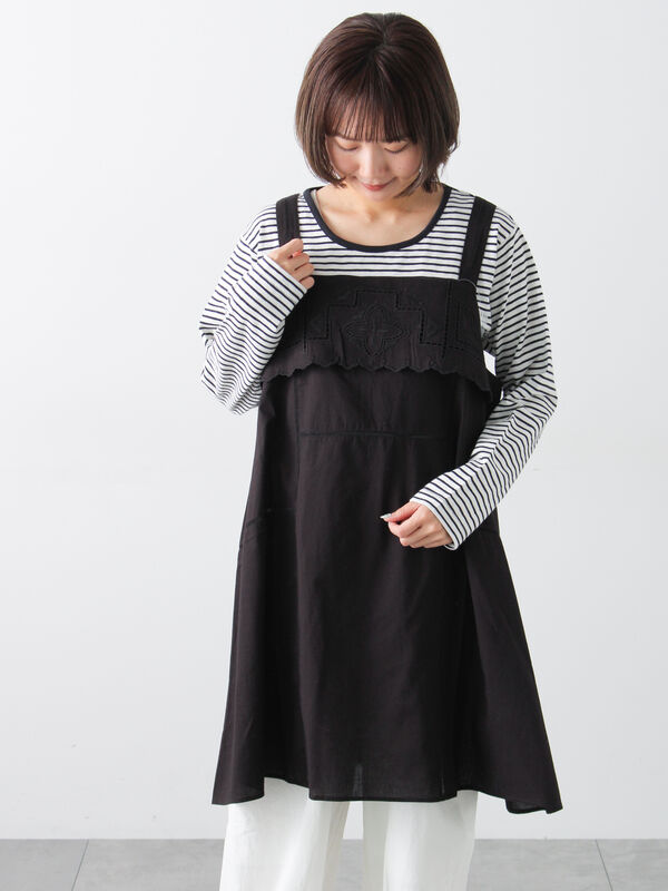 セール】 カットワーク刺繍キャミチュニック（オフホワイト/ブラック