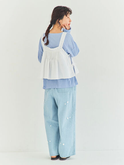 3Dレースモチーフ付きパンツ（サックスブルー/ブルー/キナリ）｜Samansa Mos2（サマンサ モスモス）通販