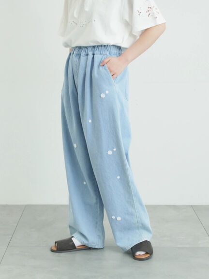 3Dレースモチーフ付きパンツ（サックスブルー/ブルー/キナリ）｜Samansa Mos2（サマンサ モスモス）通販