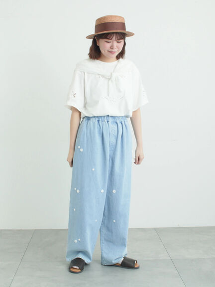 3Dレースモチーフ付きパンツ（サックスブルー/ブルー/キナリ）｜Samansa Mos2（サマンサ モスモス）通販