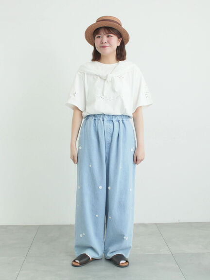3Dレースモチーフ付きパンツ（サックスブルー/ブルー/キナリ）｜Samansa Mos2（サマンサ モスモス）通販