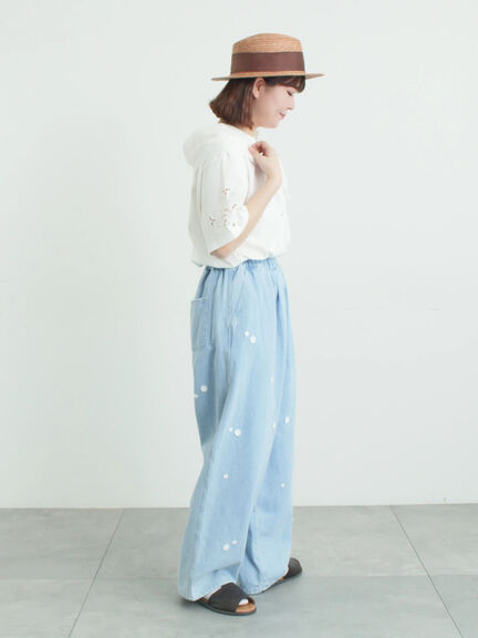 3Dレースモチーフ付きパンツ（サックスブルー/ブルー/キナリ）｜Samansa Mos2（サマンサ モスモス）通販