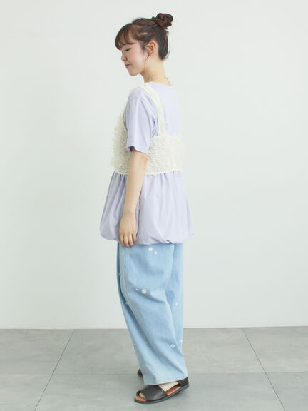 3Dレースモチーフ付きパンツ（サックスブルー/ブルー/キナリ）｜Samansa Mos2（サマンサ モスモス）通販