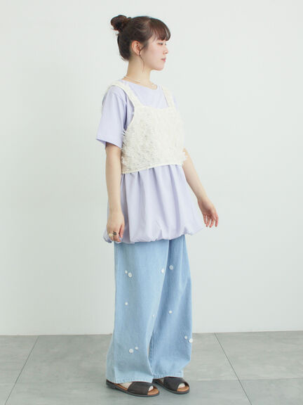 3Dレースモチーフ付きパンツ（サックスブルー/ブルー/キナリ）｜Samansa Mos2（サマンサ モスモス）通販