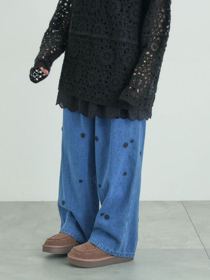 3Dレースモチーフ付きパンツ（サックスブルー/ブルー/キナリ）｜Samansa Mos2（サマンサ モスモス）通販