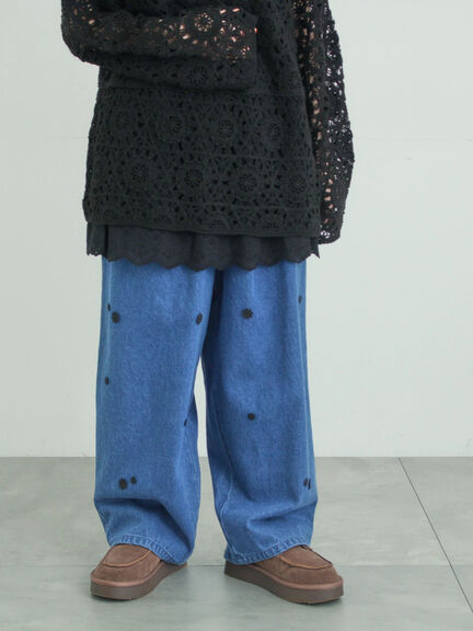 3Dレースモチーフ付きパンツ（サックスブルー/ブルー/キナリ）｜Samansa Mos2（サマンサ モスモス）通販
