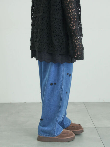 3Dレースモチーフ付きパンツ（サックスブルー/ブルー/キナリ）｜Samansa Mos2（サマンサ モスモス）通販