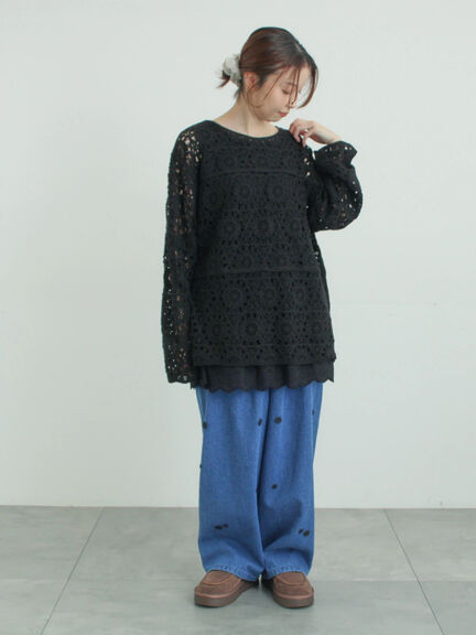 3Dレースモチーフ付きパンツ（サックスブルー/ブルー/キナリ）｜Samansa Mos2（サマンサ モスモス）通販