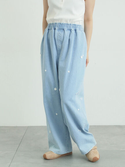 3Dレースモチーフ付きパンツ（サックスブルー/ブルー/キナリ）｜Samansa Mos2（サマンサ モスモス）通販