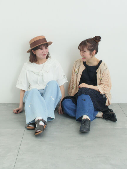 3Dレースモチーフ付きパンツ（サックスブルー/ブルー/キナリ）｜Samansa Mos2（サマンサ モスモス）通販