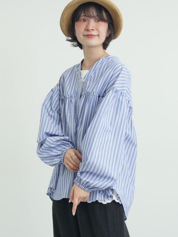 【多機能】フリル切替スキッパーシャツ（ネイビー）｜Samansa Mos2（サマンサ モスモス）通販