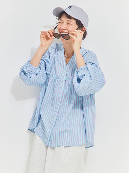 【多機能】フリル切替スキッパーシャツ（オフホワイト/ブラック/サックスブルー/ネイビー）｜Samansa Mos2（サマンサ モスモス）通販