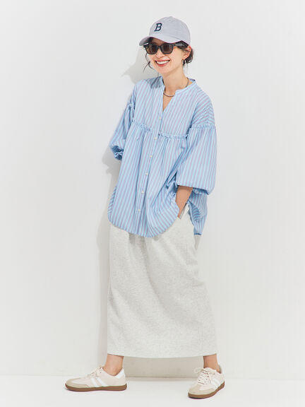 【多機能】フリル切替スキッパーシャツ（オフホワイト/ブラック/サックスブルー/ネイビー）｜Samansa Mos2（サマンサ モスモス）通販