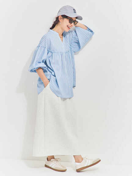 【多機能】フリル切替スキッパーシャツ（オフホワイト/ブラック/サックスブルー/ネイビー）｜Samansa Mos2（サマンサ モスモス）通販