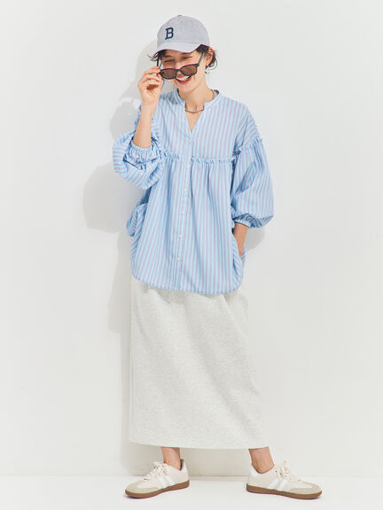 【多機能】フリル切替スキッパーシャツ（オフホワイト/ブラック/サックスブルー/ネイビー）｜Samansa Mos2（サマンサ モスモス）通販