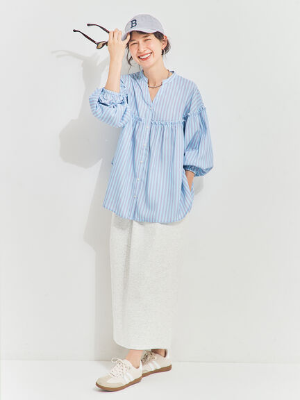 【多機能】フリル切替スキッパーシャツ（オフホワイト/ブラック/サックスブルー/ネイビー）｜Samansa Mos2（サマンサ モスモス）通販