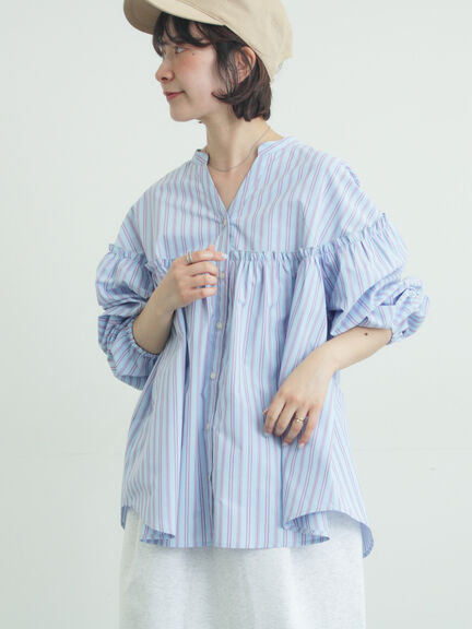 【多機能】フリル切替スキッパーシャツ（オフホワイト/ブラック/サックスブルー/ネイビー）｜Samansa Mos2（サマンサ モスモス）通販