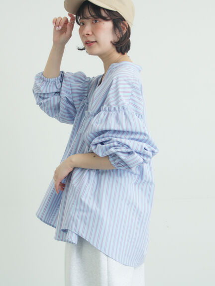 【多機能】フリル切替スキッパーシャツ（オフホワイト/ブラック/サックスブルー/ネイビー）｜Samansa Mos2（サマンサ モスモス）通販