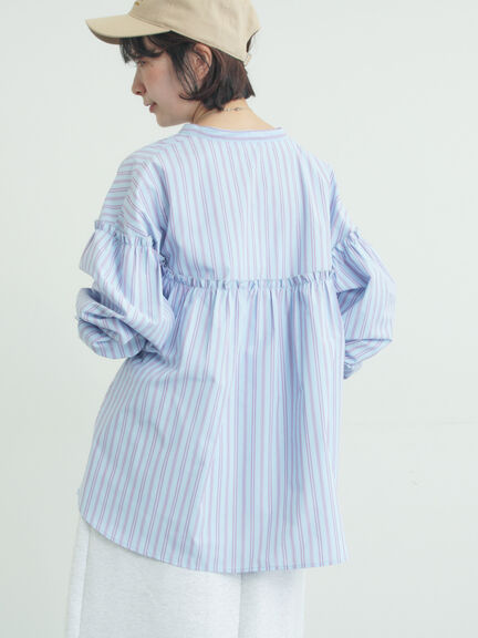 【多機能】フリル切替スキッパーシャツ（オフホワイト/ブラック/サックスブルー/ネイビー）｜Samansa Mos2（サマンサ モスモス）通販