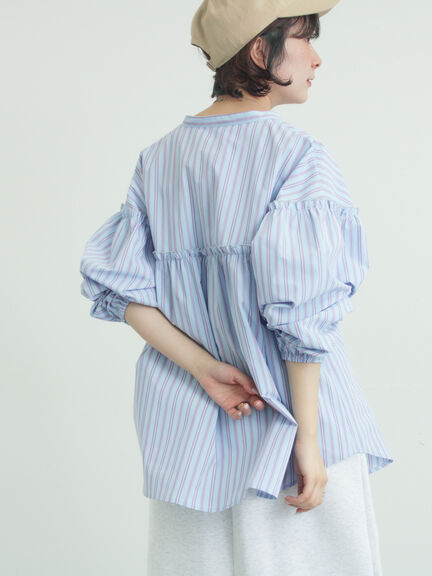 【多機能】フリル切替スキッパーシャツ（オフホワイト/ブラック/サックスブルー/ネイビー）｜Samansa Mos2（サマンサ モスモス）通販