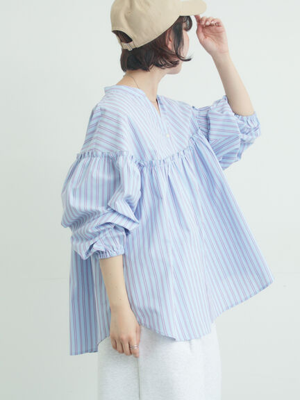 【多機能】フリル切替スキッパーシャツ（オフホワイト/ブラック/サックスブルー/ネイビー）｜Samansa Mos2（サマンサ モスモス）通販
