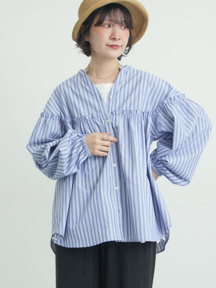 【多機能】フリル切替スキッパーシャツ（オフホワイト/ブラック/サックスブルー/ネイビー）｜Samansa Mos2（サマンサ モスモス）通販