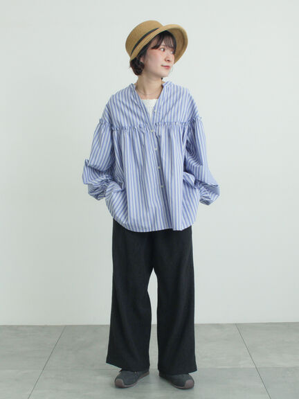 【多機能】フリル切替スキッパーシャツ（オフホワイト/ブラック/サックスブルー/ネイビー）｜Samansa Mos2（サマンサ モスモス）通販