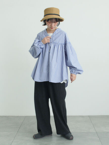 【多機能】フリル切替スキッパーシャツ（オフホワイト/ブラック/サックスブルー/ネイビー）｜Samansa Mos2（サマンサ モスモス）通販