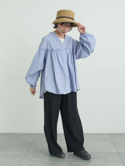 【多機能】フリル切替スキッパーシャツ（オフホワイト/ブラック/サックスブルー/ネイビー）｜Samansa Mos2（サマンサ モスモス）通販