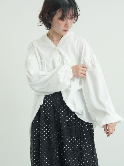 【多機能】フリル切替スキッパーシャツ（オフホワイト/ブラック/サックスブルー/ネイビー）｜Samansa Mos2（サマンサ モスモス）通販