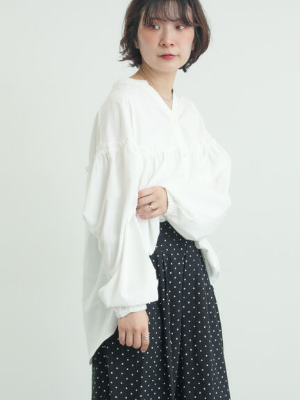 【多機能】フリル切替スキッパーシャツ（オフホワイト/ブラック/サックスブルー/ネイビー）｜Samansa Mos2（サマンサ モスモス）通販
