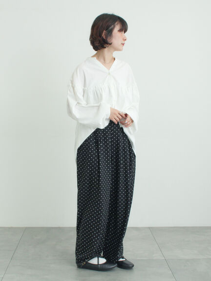 【多機能】フリル切替スキッパーシャツ（オフホワイト/ブラック/サックスブルー/ネイビー）｜Samansa Mos2（サマンサ モスモス）通販