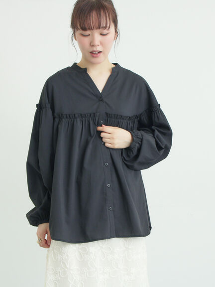 【多機能】フリル切替スキッパーシャツ（オフホワイト/ブラック/サックスブルー/ネイビー）｜Samansa Mos2（サマンサ モスモス）通販