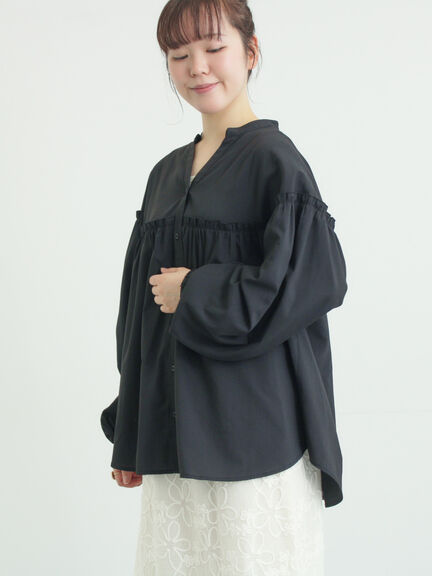 【多機能】フリル切替スキッパーシャツ（オフホワイト/ブラック/サックスブルー/ネイビー）｜Samansa Mos2（サマンサ モスモス）通販