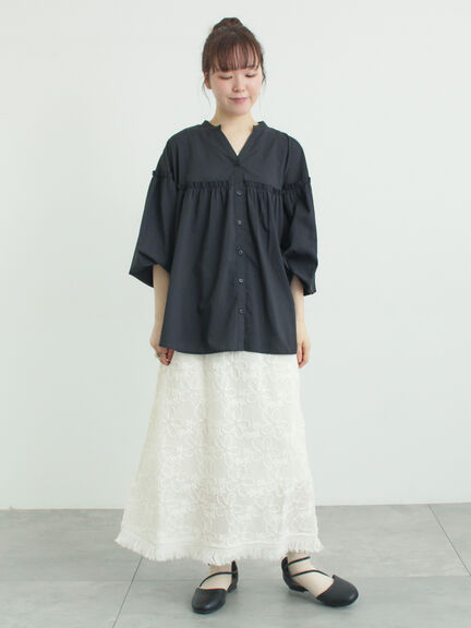 【多機能】フリル切替スキッパーシャツ（オフホワイト/ブラック/サックスブルー/ネイビー）｜Samansa Mos2（サマンサ モスモス）通販