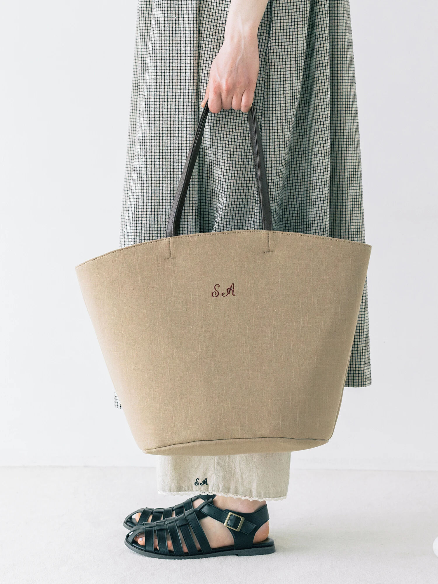 SA刺繍】オーバルトートバッグ（ベージュ/キナリ/バッグ/バッグ