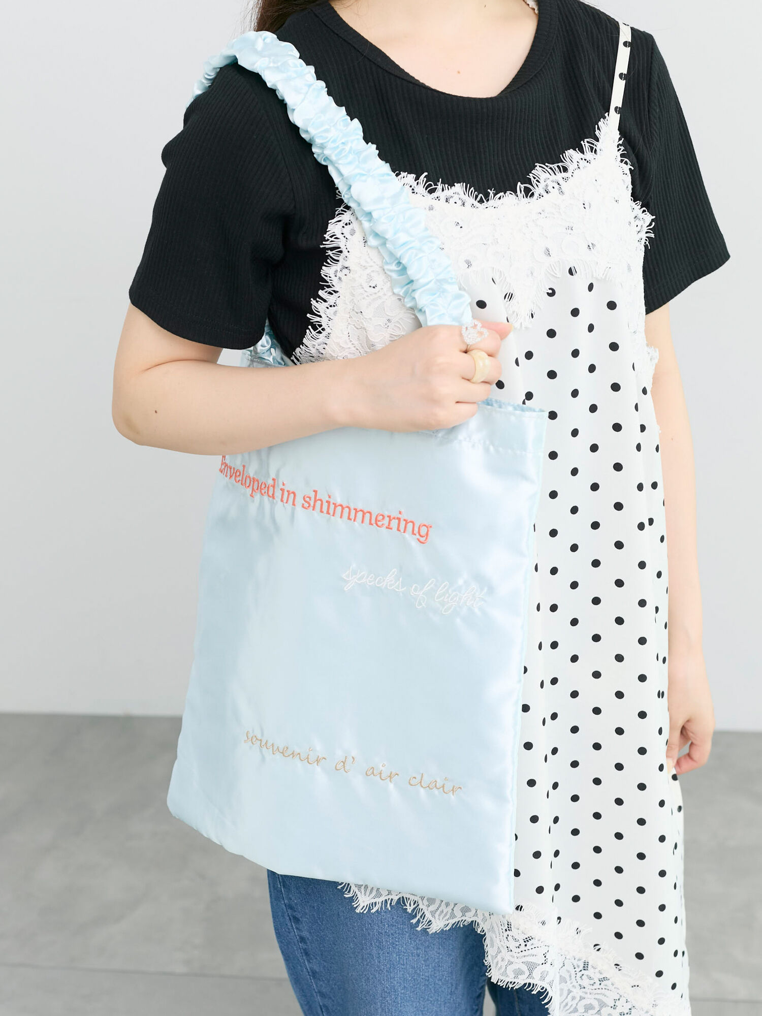 セール】 サテンロゴ刺繍トートバッグ（グレー/ピンク/ベージュ 