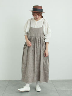 立川店/EC限定】リネンフラップコートワンピース（ネイビー/キナリ