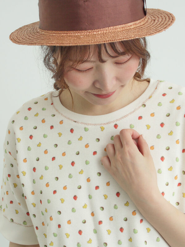 メルヘン×Samansa Mos2】ワッフル総柄Tシャツ（オフホワイト/ミント