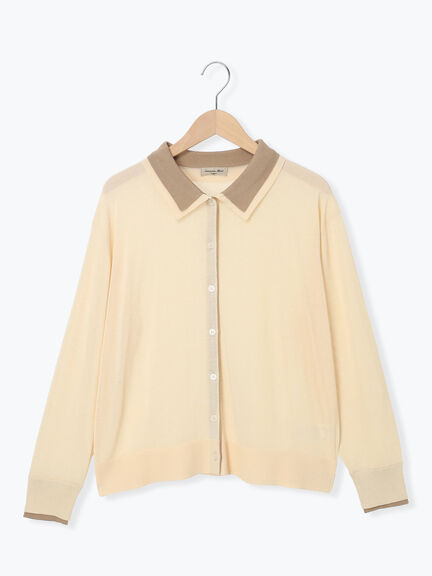 バイカラー襟付きニットカーディガン（ブラック/ブラウン/キナリ）｜Samansa Mos2（サマンサ モスモス）通販