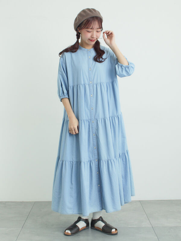 新品　SM2☆【接触冷感】デニムシャツワンピース 接触冷感】ライトオンスデニムワンピース（チャコールグレー/サックス