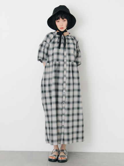 【遮熱】柄アソートバルーンスリーブワンピース（ブラック/ベージュ/サックスブルー/ネイビー）｜Samansa Mos2（サマンサ モスモス）通販