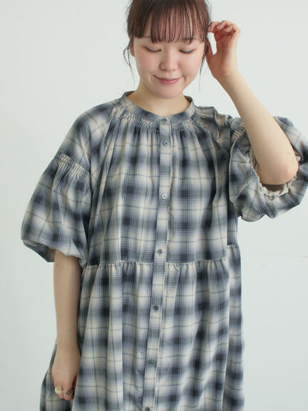 【遮熱】柄アソートバルーンスリーブワンピース（ブラック/ベージュ/サックスブルー/ネイビー）｜Samansa Mos2（サマンサ モスモス）通販